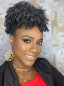 Puf sintético Afro cor01/10% de fio grisalho Aplique de cabelo