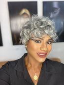 Peruca Curta Pixie  Cabelo Humano ,Grisalha ondulado COR51